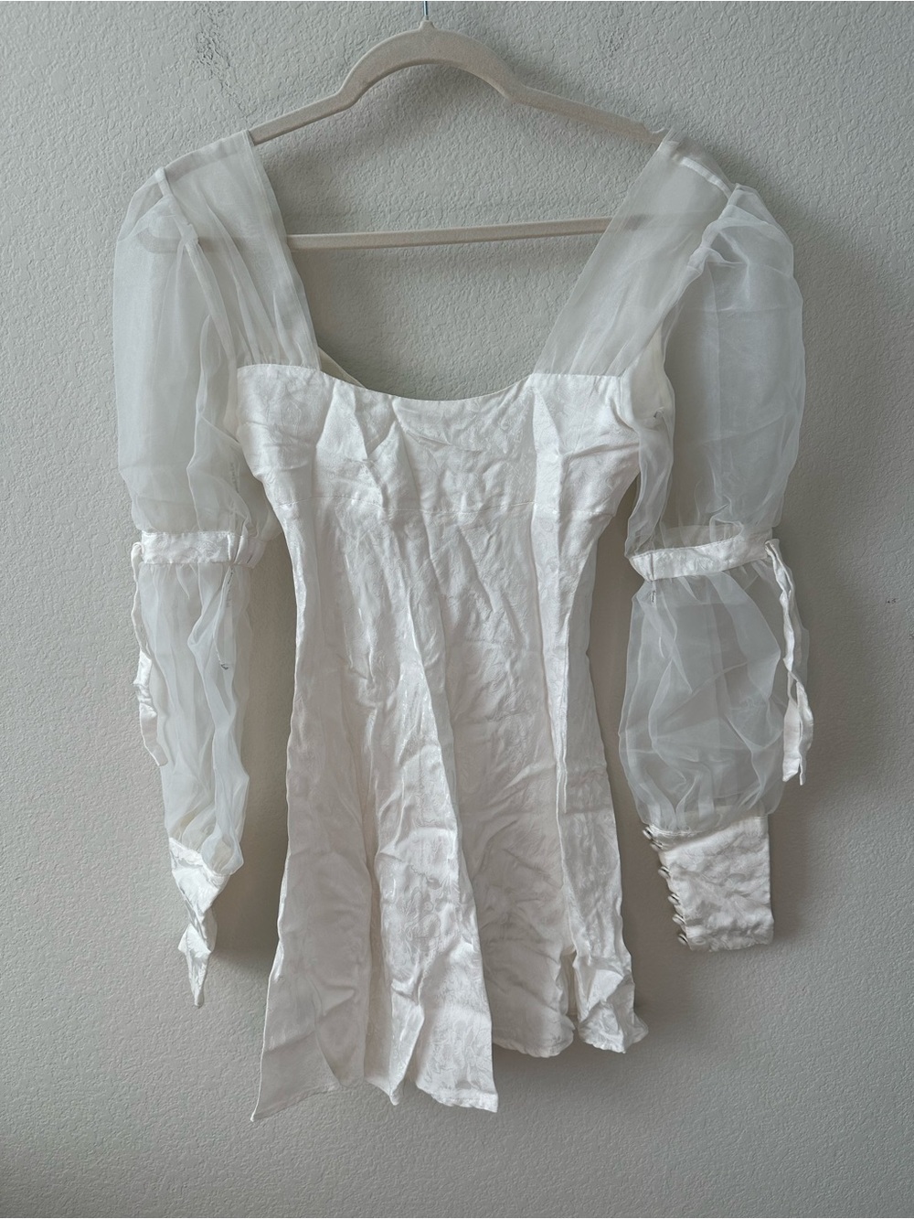 For Love & Lemons Gabrielle Puff Sleeve Mini Dress White SZ S - Picture 8 of 8